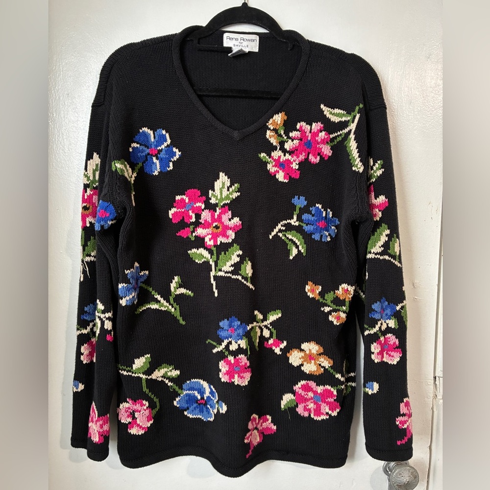 Vintage 90s Rena Rowan Floral Cotton Sweater